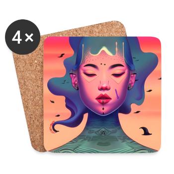 Abstract Face Woman Girl Art - Coasters (set of 4) - white - Front