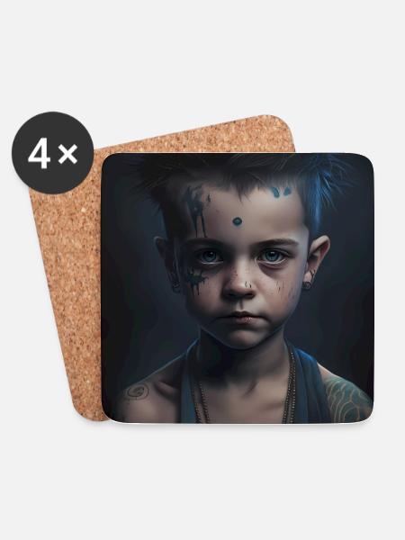 Kinder mit Tattoos - Untersetzer (4er-Set) - Weiß