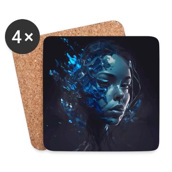 Abstract Art Woman with Blue Color - Coasters (set of 4) - white - Front