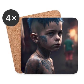 Enfants avec des tatouages œuvres d’art - Dessous de verre (lot de 4) - blanc - Devant