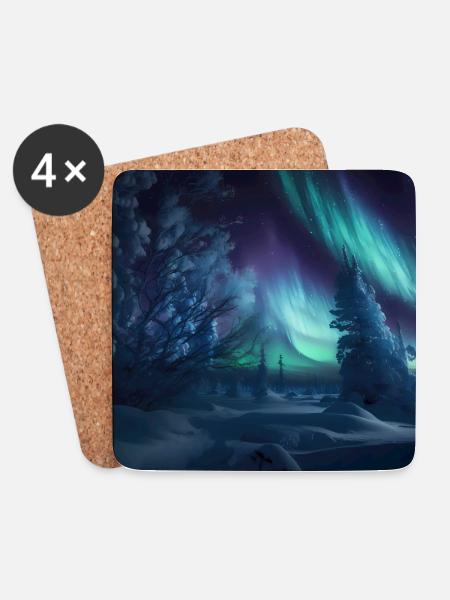 Northern Lights Aurora - Coasters (set of 4) - white