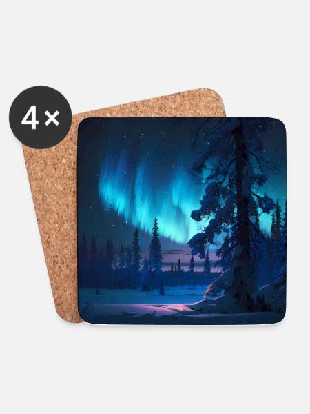 Northern Lights Aurora - Coasters (set of 4) - white