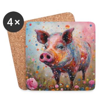 Bright Colourful Pig Art - Coasters (set of 4) - white - Front