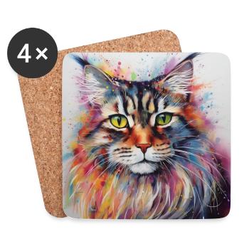 Colourful Maine Coon Cat - Coasters (set of 4) - white - Front
