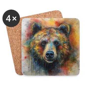 Modern & Colourful Grizzly Bear Wall Art by Bodhi - Coasters (set of 4) - white - Front