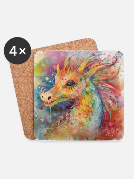 Modern & Colourful Dragon Wall Art by Bodhi - Coasters (set of 4) - white