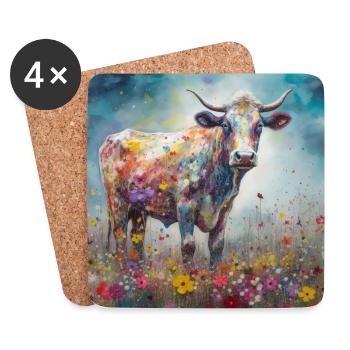 Vibrant Cow Art - Coasters (set of 4) - white - Front