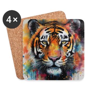Modern Colorful Tiger Art by Bodhi - Coasters (set of 4) - white - Front