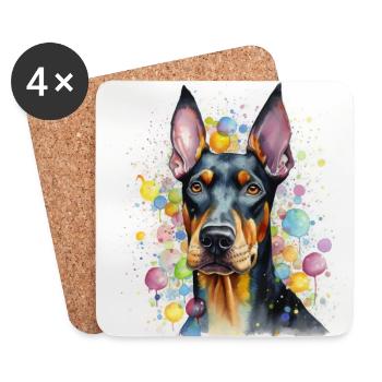 Modern Colorful Dobermann Dog Art by Bodhi - Coasters (set of 4) - white - Front