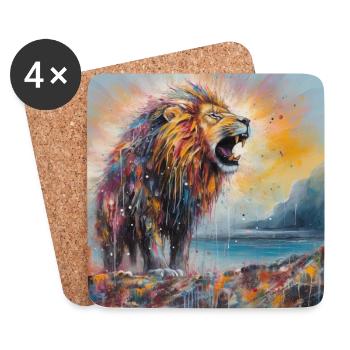 Abstract Lion Art by Bodhi - Coasters (set of 4) - white - Front