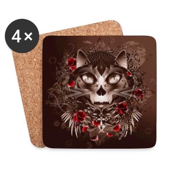 dunkle geheimnisvolle Katze im Rosengarten - Untersetzer (4er-Set) - Weiß - Vorne