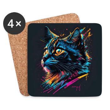 Chat graffiti - Dessous de verre (lot de 4) - blanc - Devant