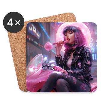 Bubblegum Girl - Cyberpunk Popart Bikergirl - Untersetzer (4er-Set) - Weiß - Vorne