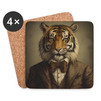 Tiger in a Suit - Victorian 1800s Style - Coasters (set of 4) - white - Front