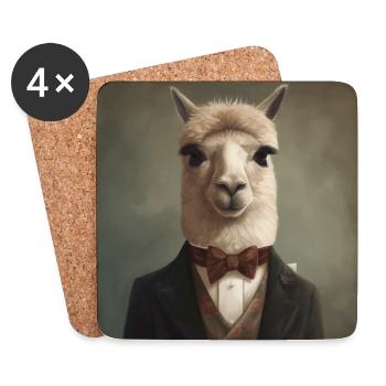 Alpaca in a Suit - Victorian 1800s Style - Coasters (set of 4) - white - Front