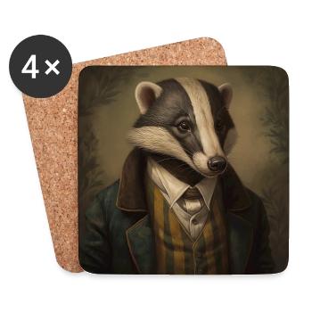 Badger in a Suit - Victorian 1800s Style - Coasters (set of 4) - white - Front