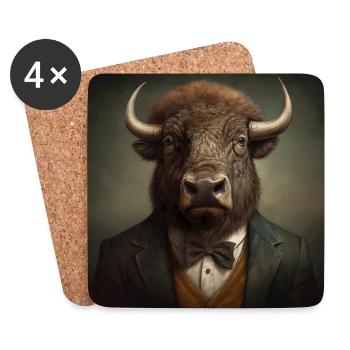 Buffalo in a Suit - Victorian 1800s Style - Coasters (set of 4) - white - Front