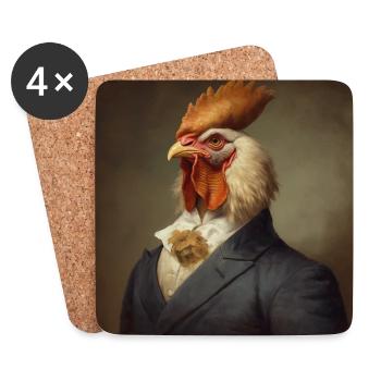 Chicken in a Suit - Victorian 1800s Style - Coasters (set of 4) - white - Front