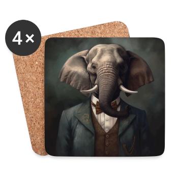 Elephant in a Suit - Victorian 1800s Style - Coasters (set of 4) - white - Front