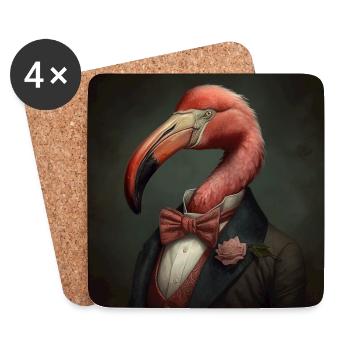 Flamingo in a Suit - Victorian 1800s Style - Coasters (set of 4) - white - Front