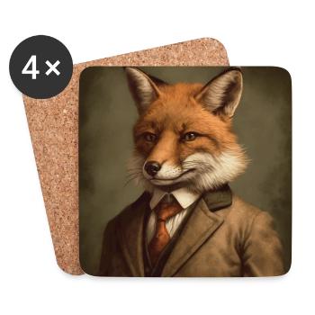 Fox in a Suit - Victorian 1800s Style - Coasters (set of 4) - white - Front