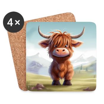 CUTE HIGHLAND COW Design - Untersetzer (4er-Set) - Weiß - Vorne