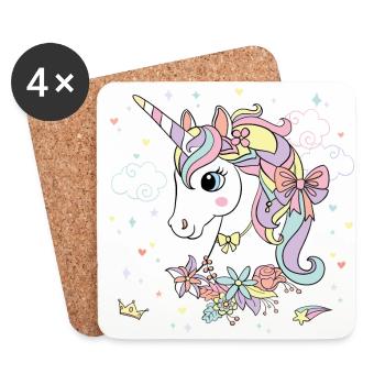 Jolie Licorne colorée pastel arc-en-ciel -couronne - Dessous de verre (lot de 4) - blanc - Devant