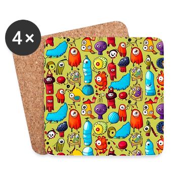Happy Monsters Muster - Untersetzer (4er-Set) - Weiß - Vorne