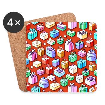 Buntes Geschenke-Muster - Untersetzer (4er-Set) - Weiß - Vorne