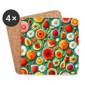 Summer Floral Pattern - Coasters (set of 4) - white - Front