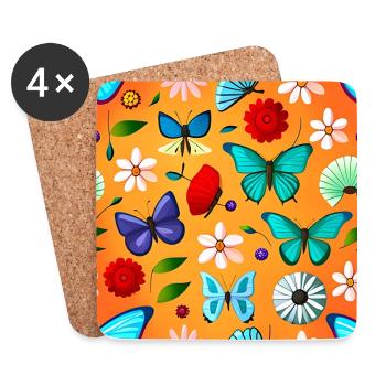 Butterflies and Flowers Pattern - Coasters (set of 4) - white - Front