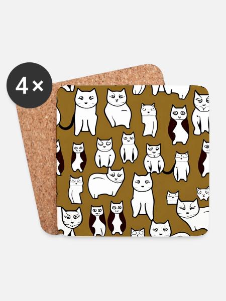 Cat Lover Pattern - Coasters (set of 4) - white