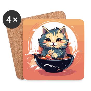 Maine coon cat eating ramen bright colours - Coasters (set of 4) - white - Front