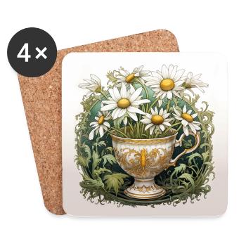 Fleurs de camomille - Dessous de verre (lot de 4) - blanc - Devant