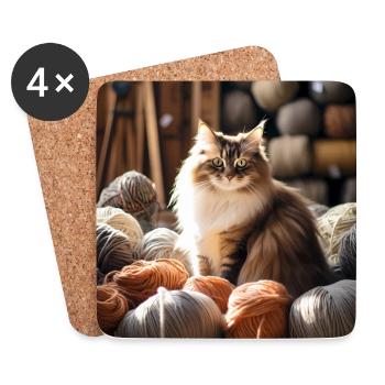 Cat in Yarn Paradise - Coasters (set of 4) - white - Front