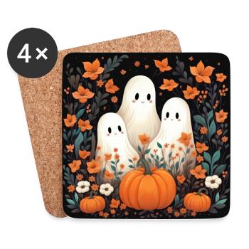 Three ghosts in a flower field - Coasters (set of 4) - white - Front