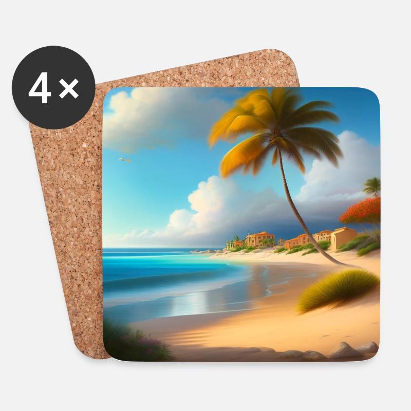 Sur la plage - Dessous de verre (lot de 4) - blanc