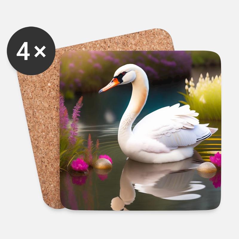 Schwan - Untersetzer (4er-Set) - Weiß