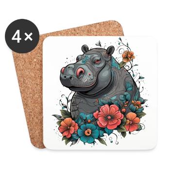 Hippo / Nilpferd / Tier / Zoo / Wild / Afrika - Untersetzer (4er-Set) - Weiß - Vorne