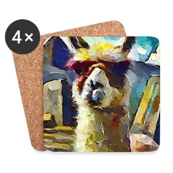 Abstract Colored Oil Painting of a Llama - Coasters (set of 4) - white - Front
