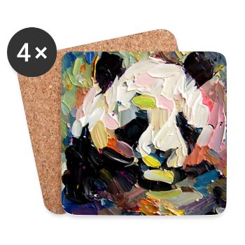 Peinture abstraite à l’huile colorée d’un panda - Dessous de verre (lot de 4) - blanc - Devant