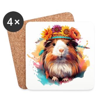 Colorful Boho Guinea Pig - Coasters (set of 4) - white - Front