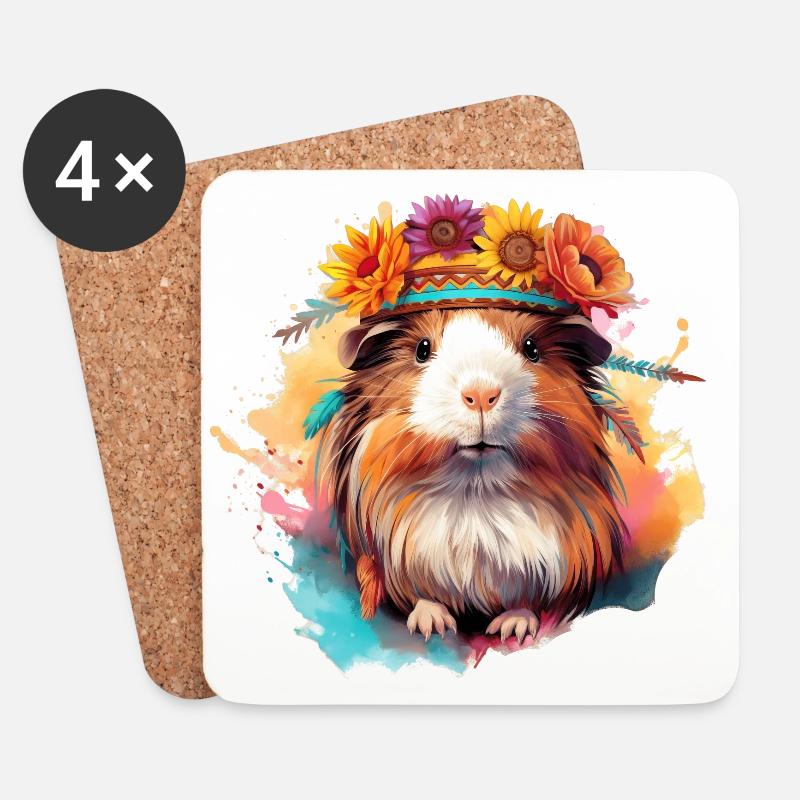 Bunt Boho Meerschweinchen - Untersetzer (4er-Set) - Weiß