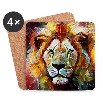 Abstract Colored Oil Painting of a Lion - Coasters (set of 4) - white - Front