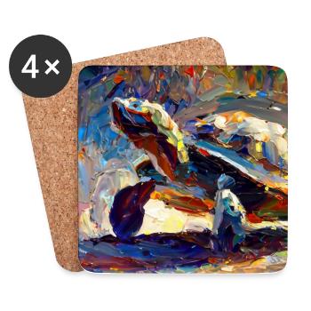 Abstract Colored Oil Painting of a Turtle - Coasters (set of 4) - white - Front