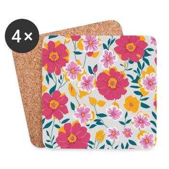 süßes gelbes, rotes und rosa Blumenmuster Motiv - Untersetzer (4er-Set) - Weiß - Vorne
