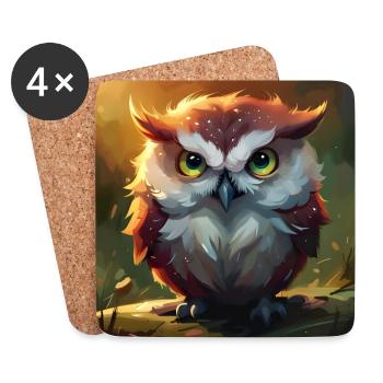 Eule - Untersetzer (4er-Set) - Weiß - Vorne