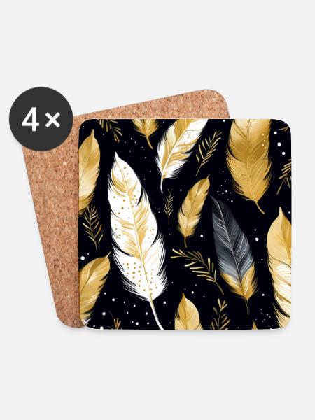 Boho Federn - Untersetzer (4er-Set) - Weiß
