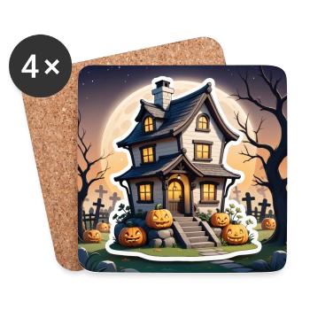 Halloween Haunted House at Full Moon and Pumpkins - Coasters (set of 4) - white - Front