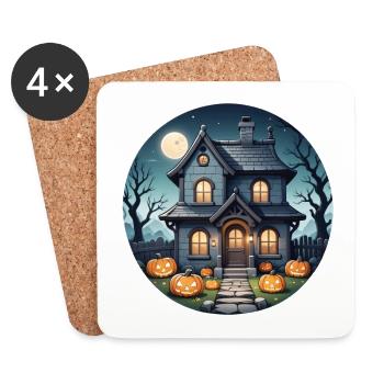 Halloween Spukhaus bei Vollmond und Kürbisse - Untersetzer (4er-Set) - Weiß - Vorne